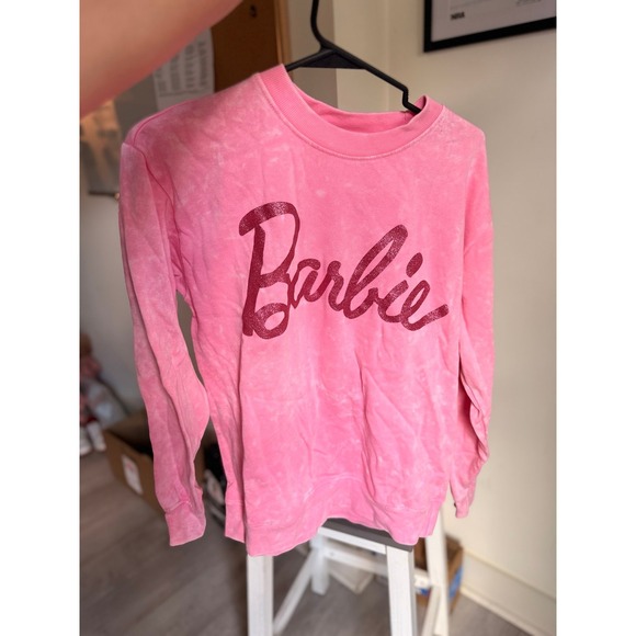 Women's small cozy pink Barbie sweater crewneck pullover - Picture 3 of 9